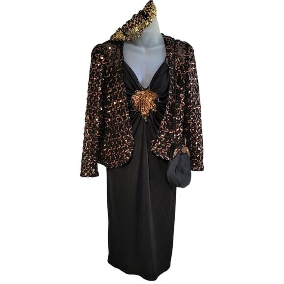 Vintage 70S NEW LEAF Disco Studio 54 Metallic Sequin Dress Complete Costume M/L - Picture 1 of 12